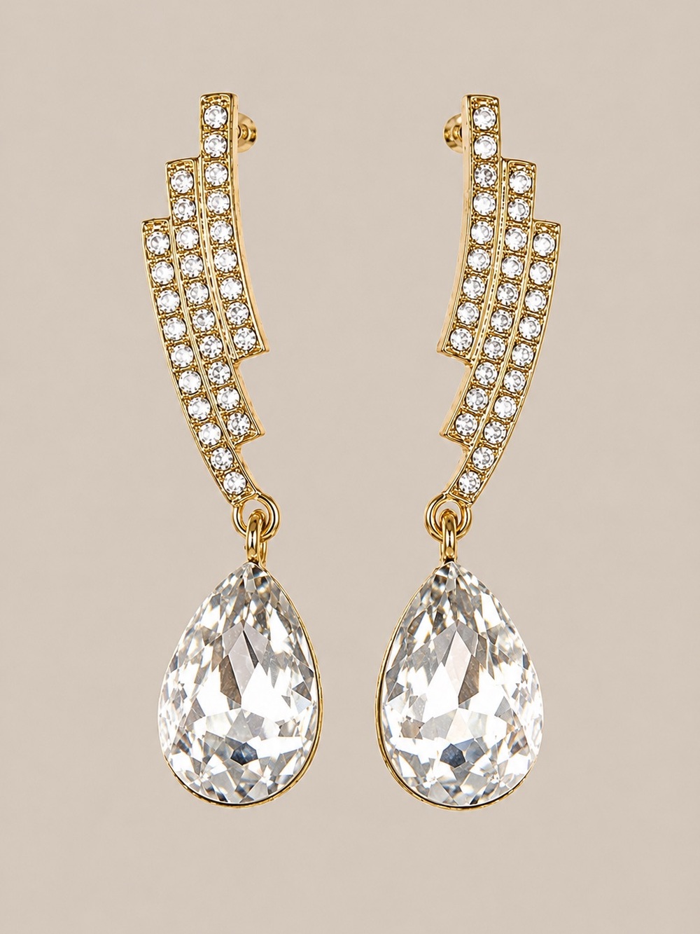 Boutique statement crystal drop earrings rhinestone fashion jewelry gold NEW OBO